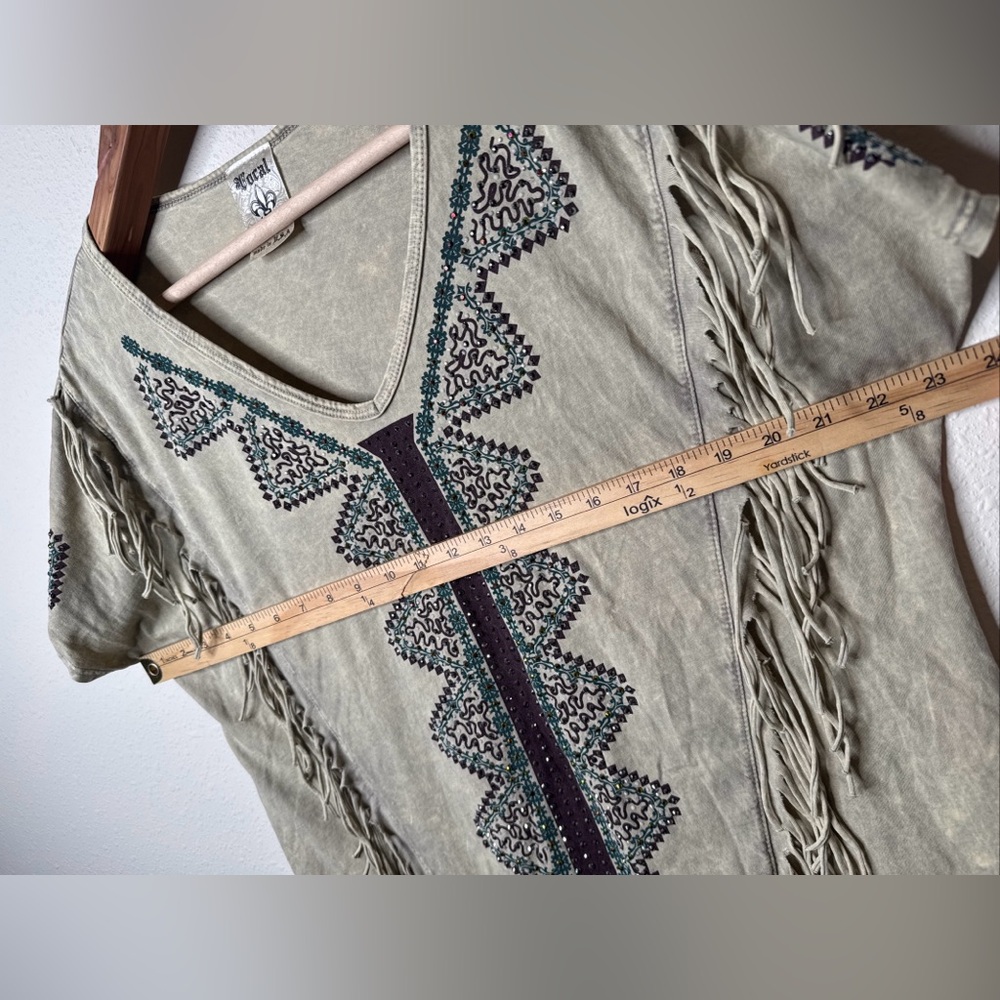 Vocal Beige Embroidered Fringe Tee - Picture 7 of 10